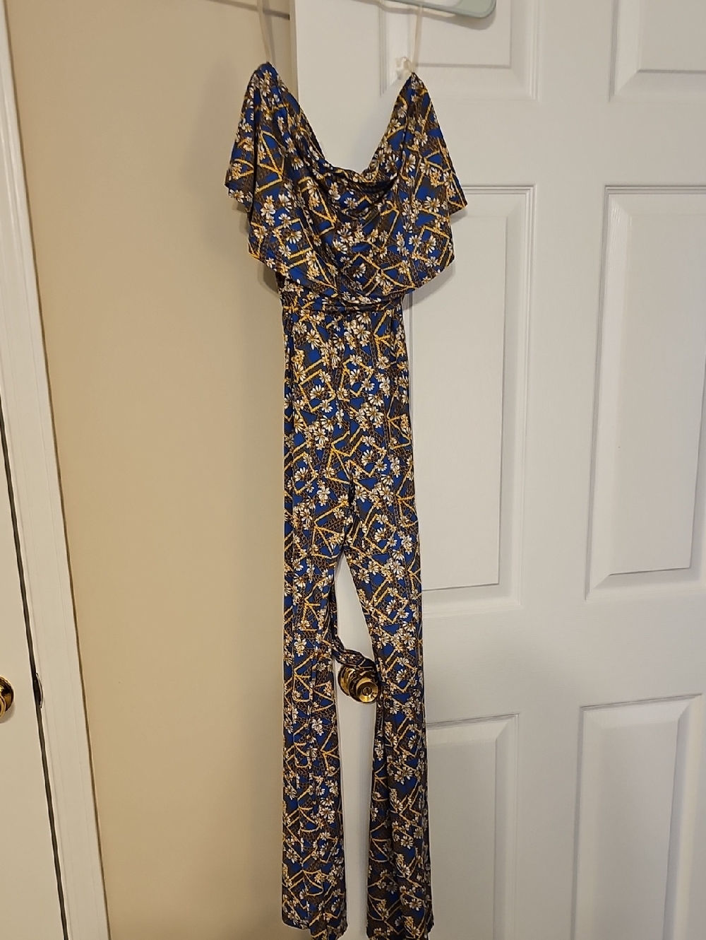 Love Nation Navy & Gold Floral-Print Wide Leg Jumpsuit